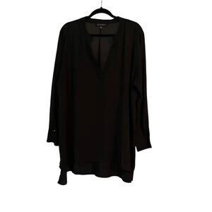 Eloquii Black Blouse Top Plus Sz 20 Long Line Gold Accent Buttons Career Casual